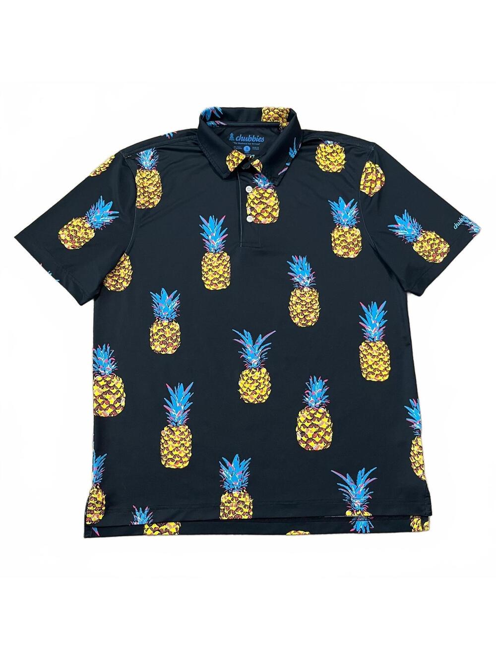 Chubbies Mens Pineapple Print Polo Shirt Black Size Small